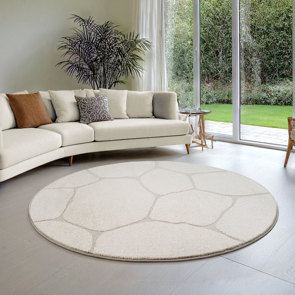 Tapis Everest Moderne élégant Aspect Pierre, Crème, 120 cm rond — vue 3