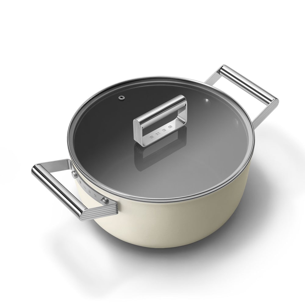 Faitout 24cm crème avec couvercle Smeg