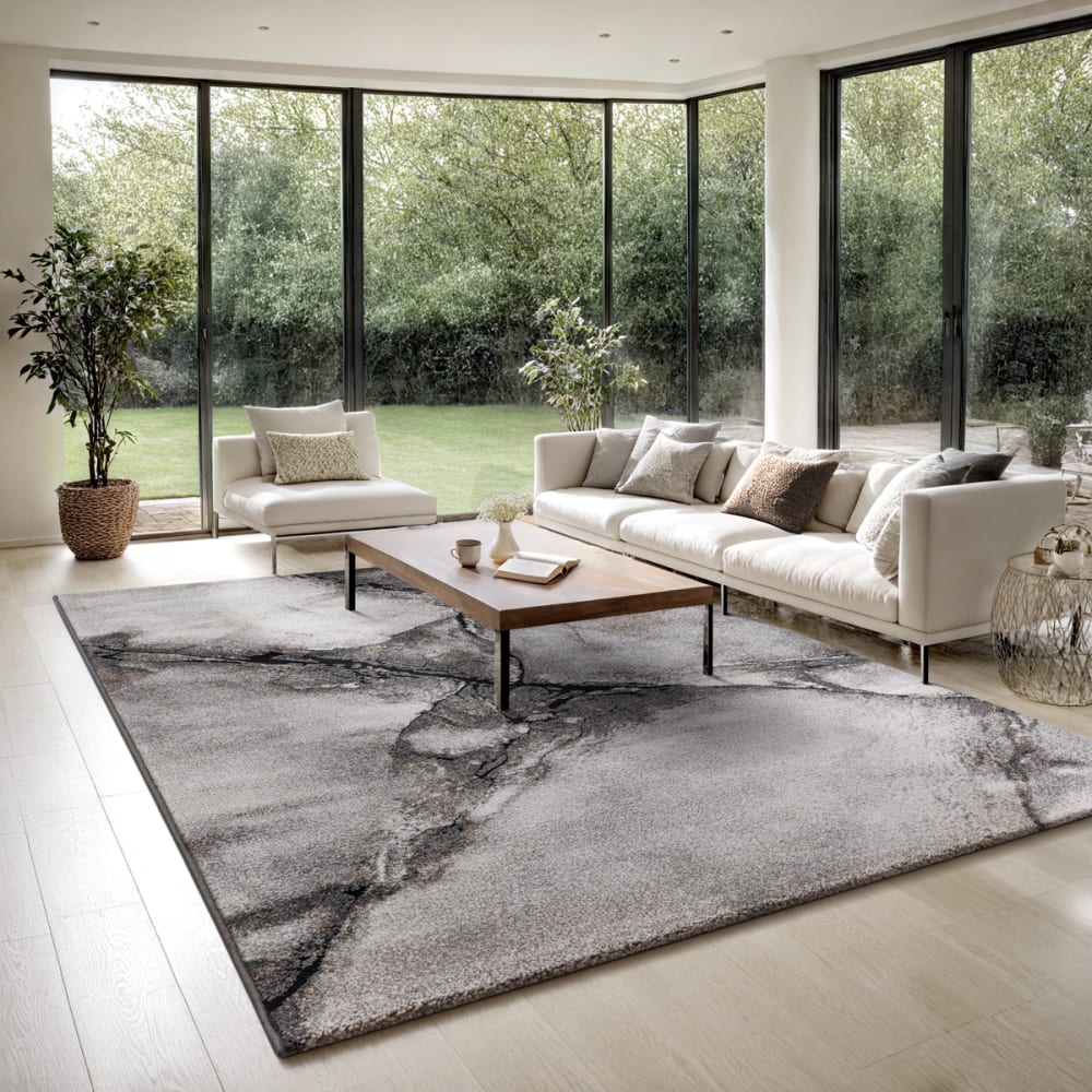 Tapis moderne effet marbre, gris, 120 x 170 cm — vue 4