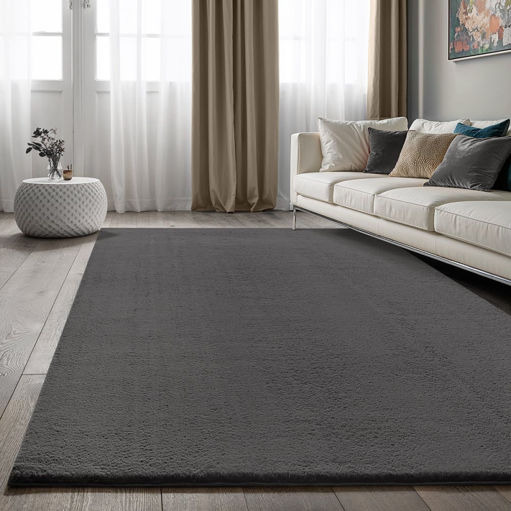 Tapis lavable moelleux élégant uni, Anthracite, 80 x 300 cm — vue 3