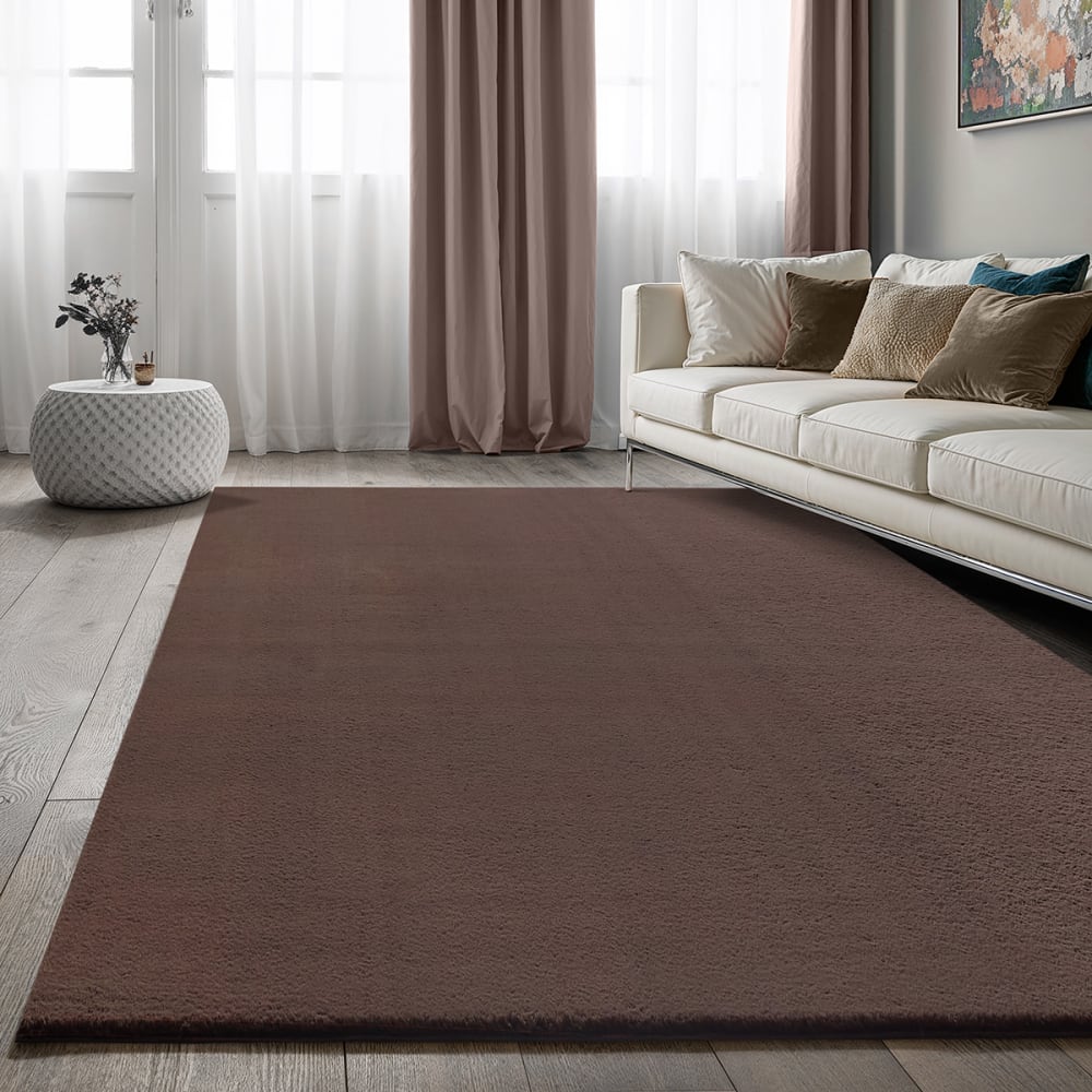 Tapis lavable moelleux élégant uni, Marron, 80 x 150 cm — vue 3