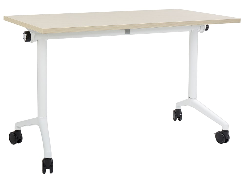 Bureau pliable 120 cm 60 cm avec roues marron clair