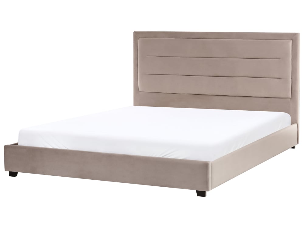 Lit double en tissu beige 180x200