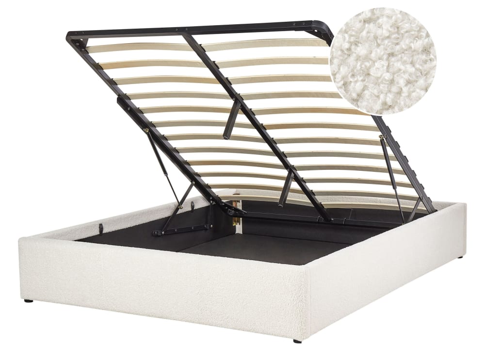 Lit double en tissu blanc 140x200