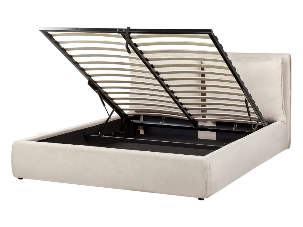 Lit double en tissu beige 160x200