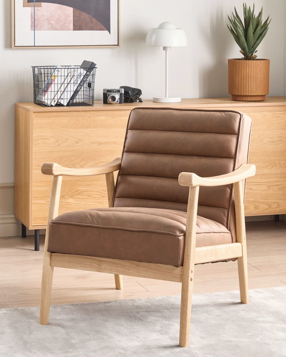Fauteuil en cuir pu marron h79