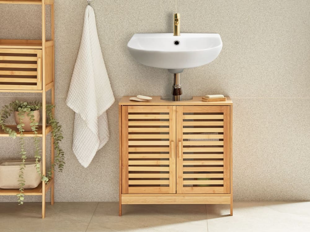 Meuble de salle de bain bambou 60 cm marron clair