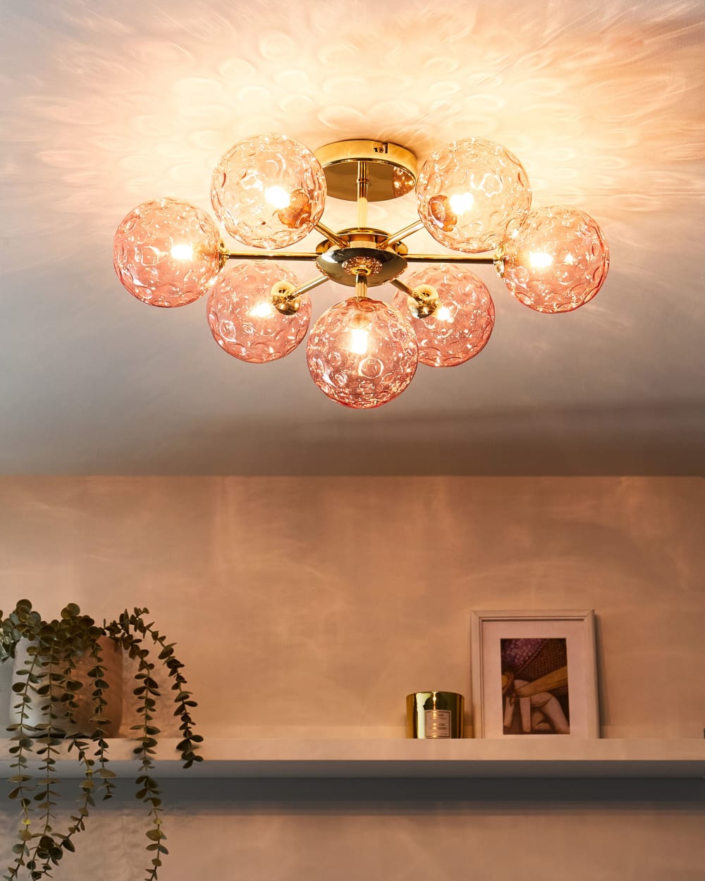 Plafonnier verre rose — vue 3