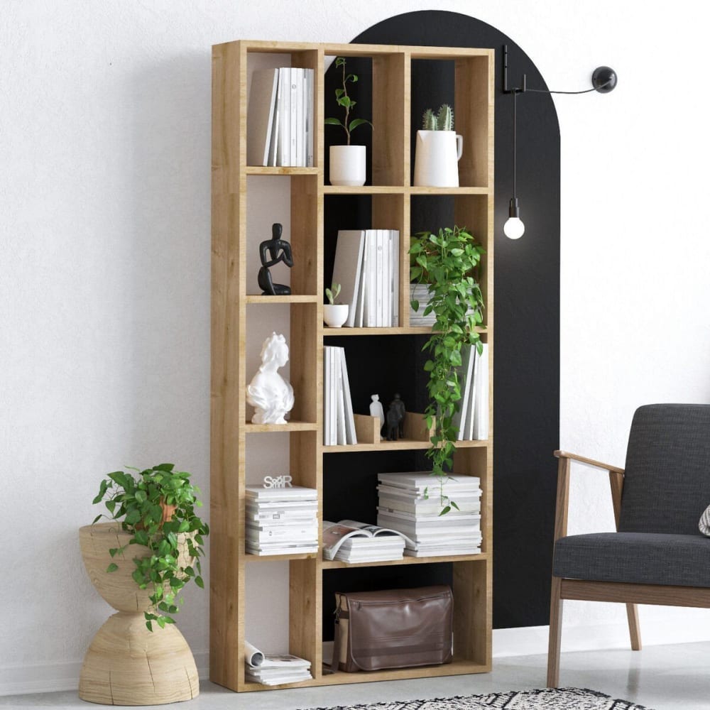 Bibliothèque 12 niches effet chêne saphir h170 cm
