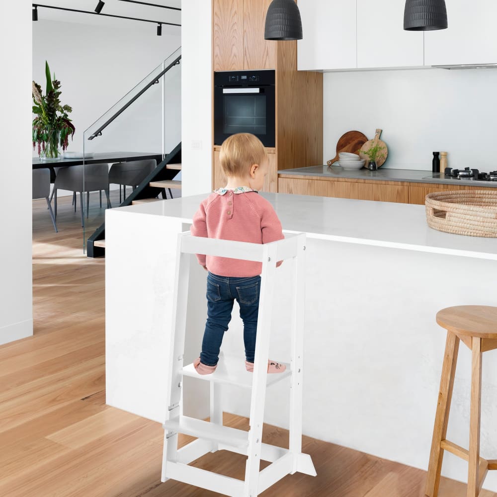 Tour d'apprentissage Montessori en bois laqué blanc (Roba) - Image 1