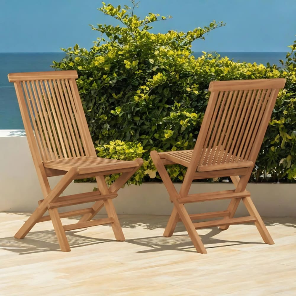 Ensemble de 2 chaises pliantes en teck Ensemble de 2 chaises pliantes en teck