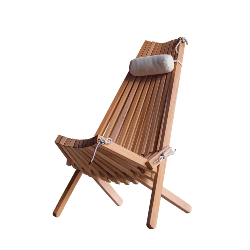 Chaise de jardin en teck avec coussin appuis tête blanc
