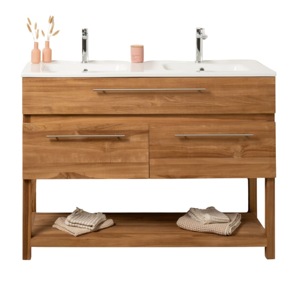 Meuble salle de bain en teck massif et céramique 120 cm