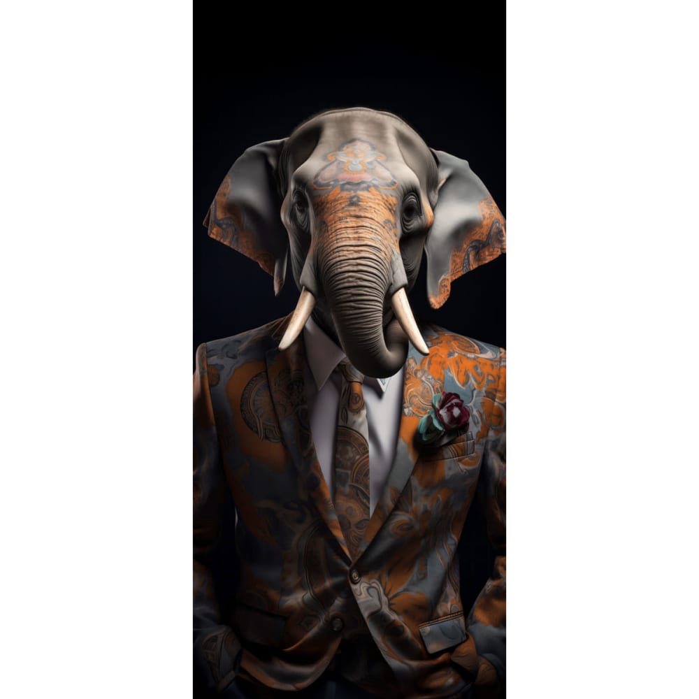 Tableau sur verre synthétique éléphant humain 65x145