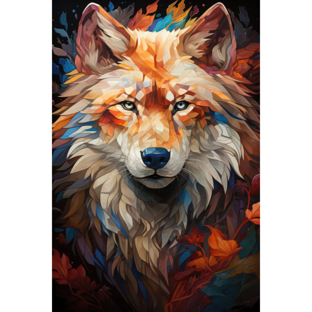 Tableau mural encadré loup mosaïque coloré 65x97