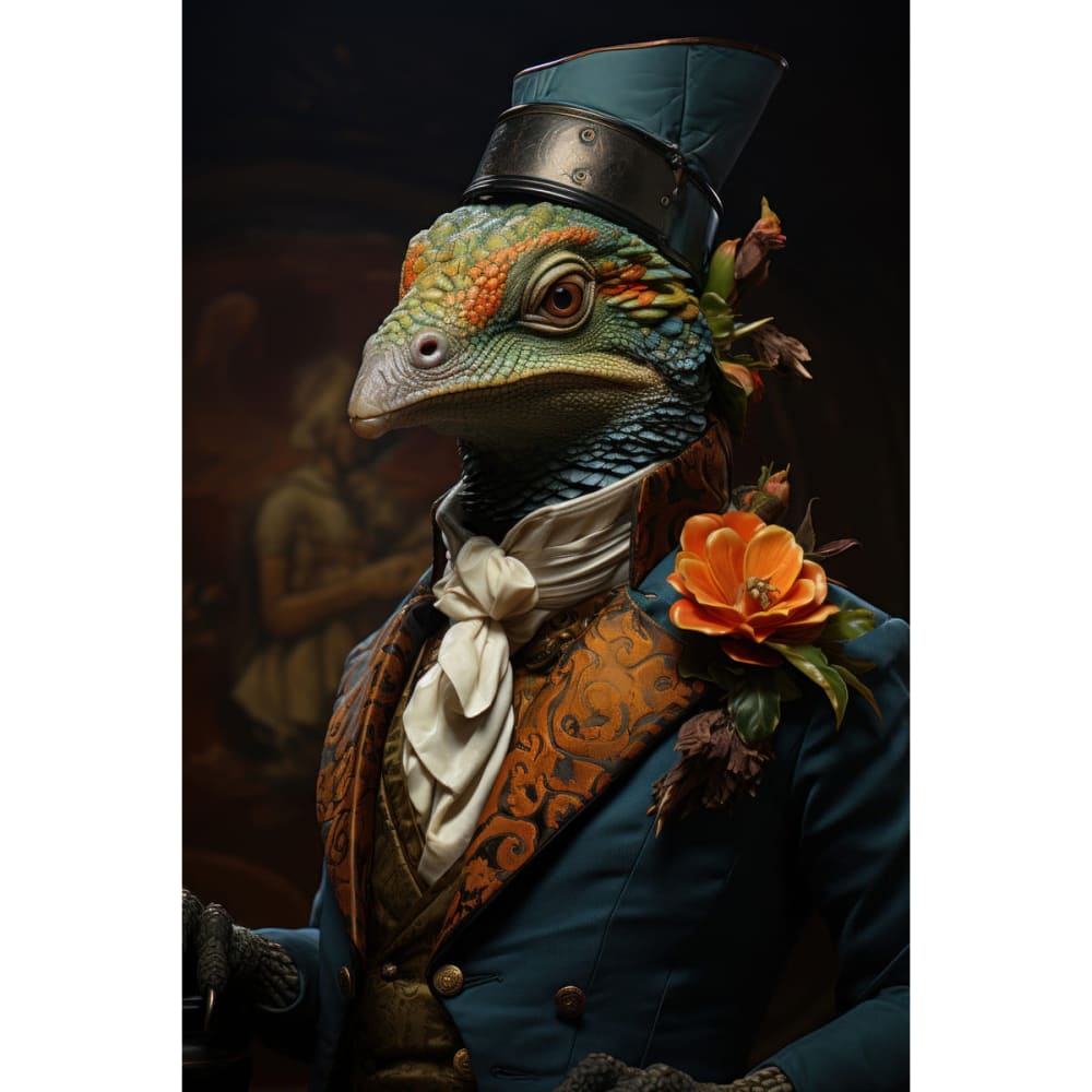 Tableau sur toile Lézard dandy en costume 30x45