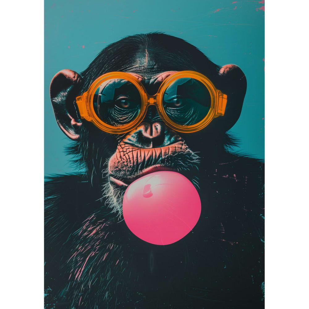 Tableau sur toile portrait chimpanzé pop art 30x45