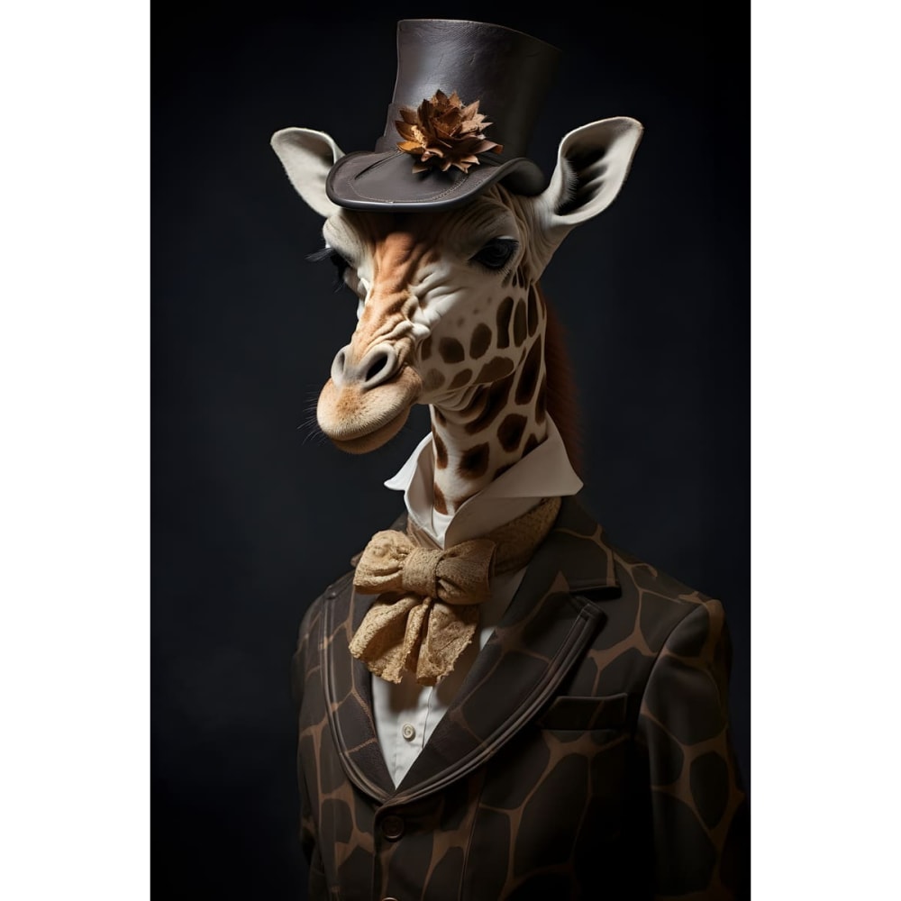 Tableau sur toile Girafe élégante avec chapeau haut-de-forme 30x45