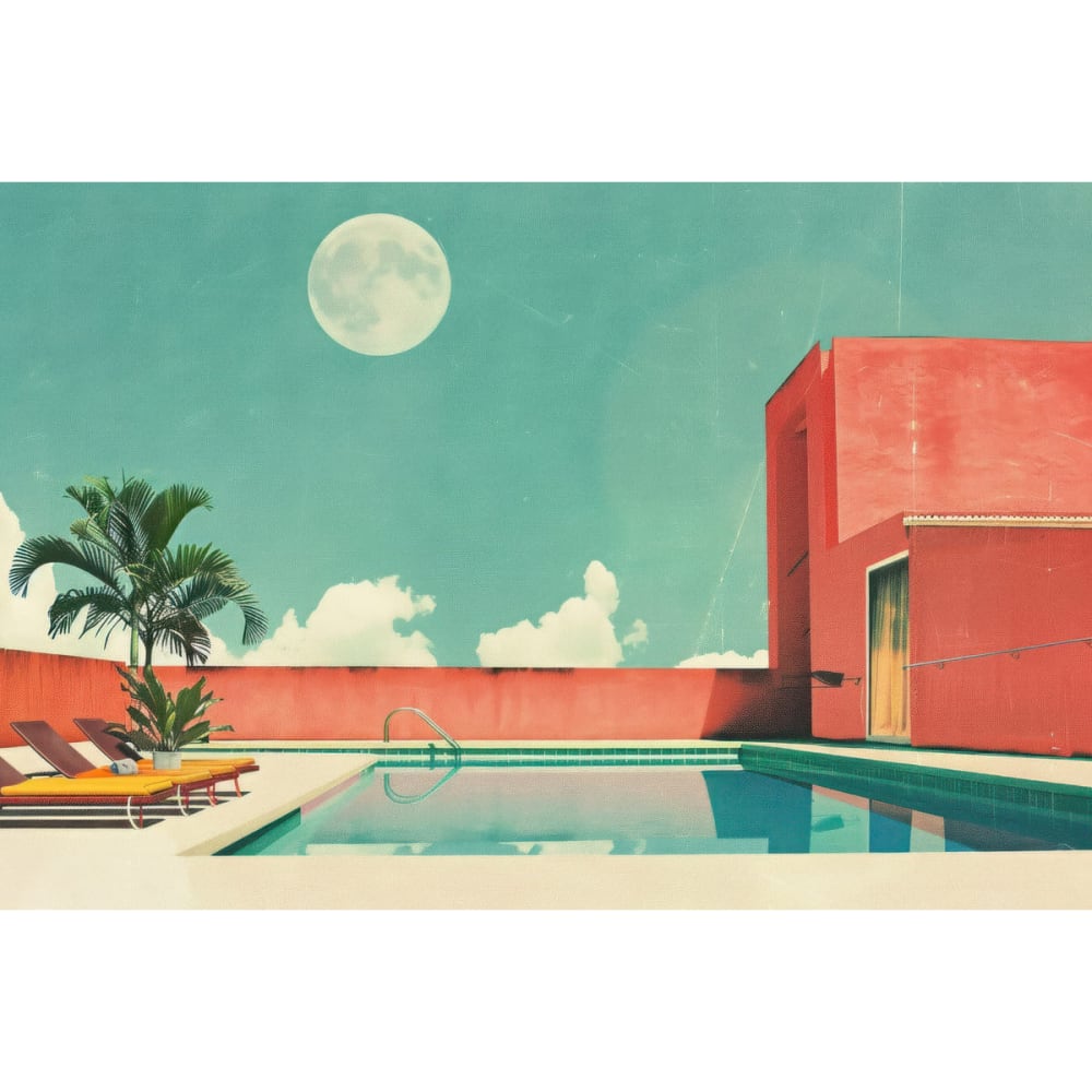 Tableau sur toile ambiance piscine rétro 45x65