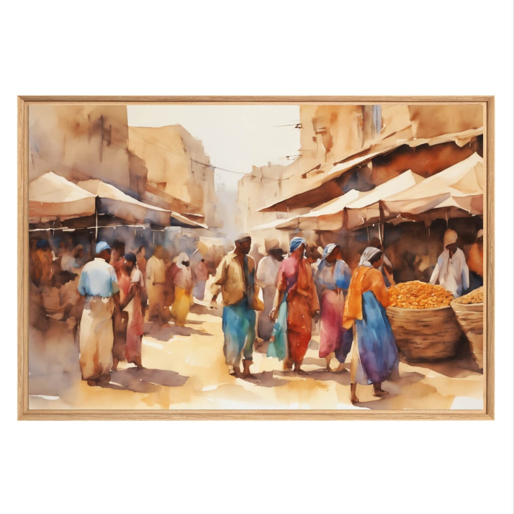 Tableau mural encadré marché aquarelle 65x97