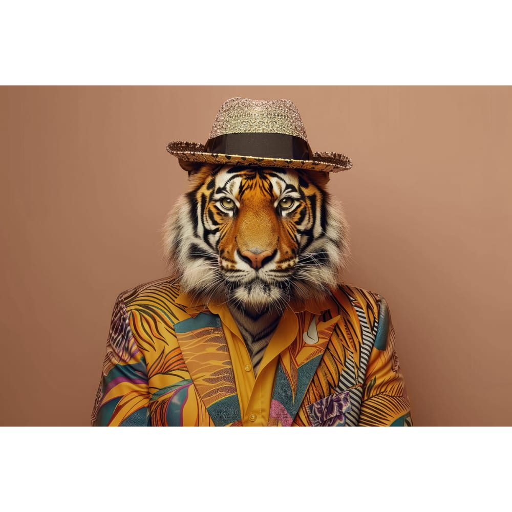 Tableau sur toile Tigre élégant avec chapeau 30x45
