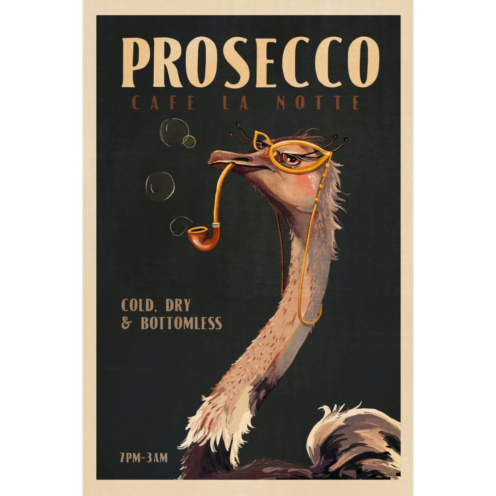 Tableau mural encadré autruche Prosecco Café la Notte 65x97