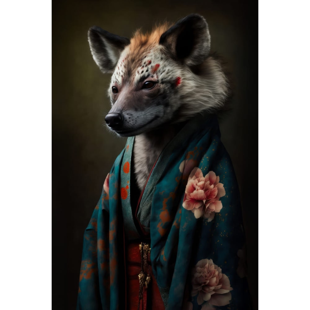Tableau mural encadré hyène kimono floral 65x97