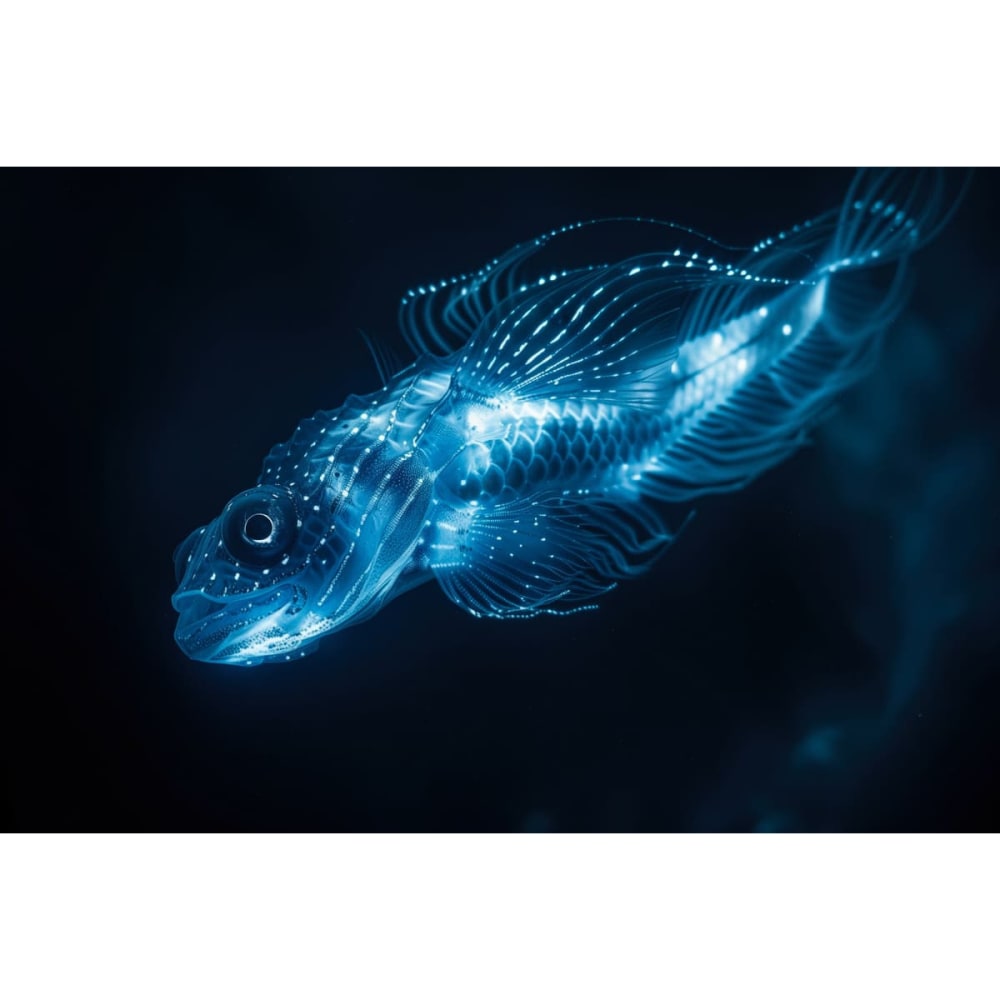 Tableau sur toile poisson abyssal luminescent 30x45