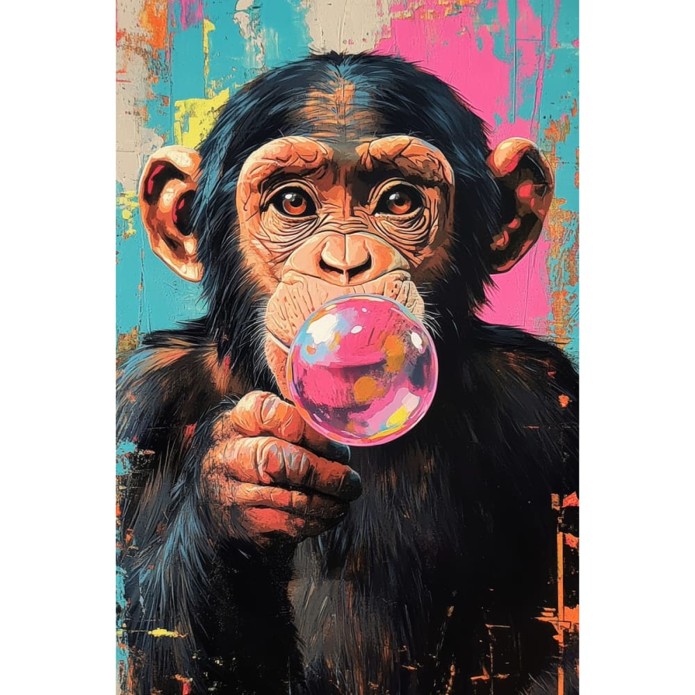 Tableau sur toile chimpanzé à la bulle de chewing-gum 45x65