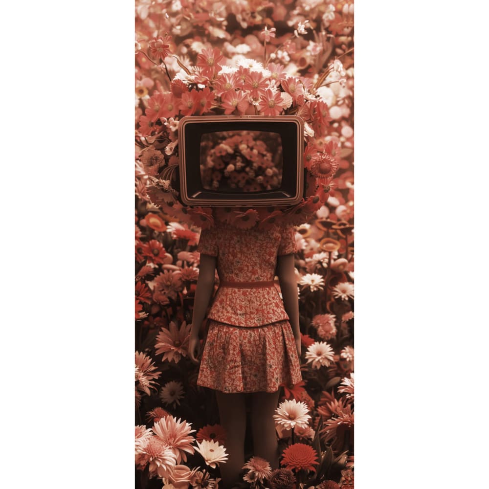 Tableau sur verre synthétique personnage à tête de télévision couronne