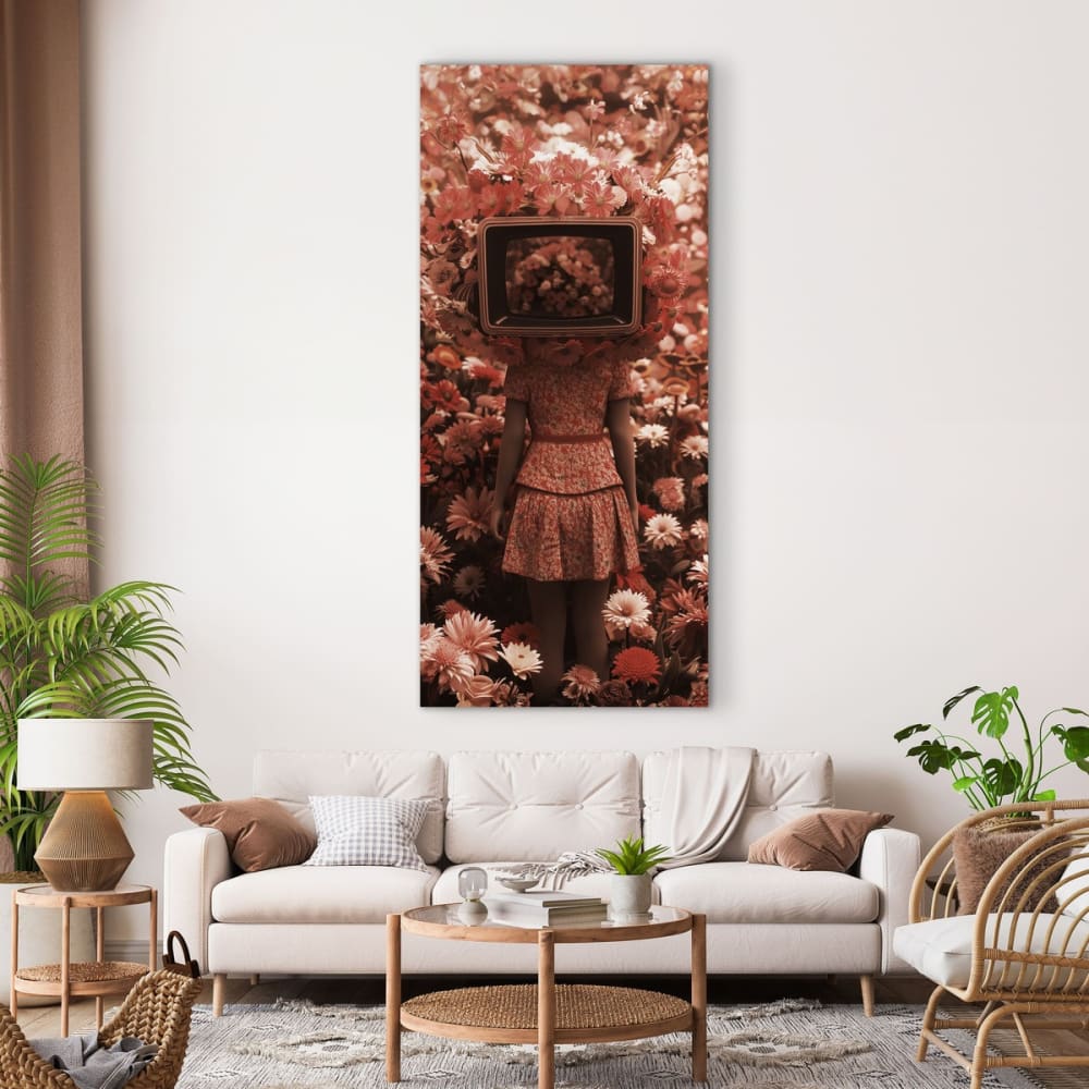 Tableau sur verre synthétique personnage à tête de télévision couronne