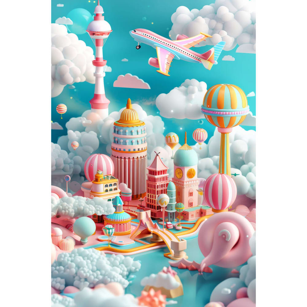 Tableau+sur+toile+scene+onirique+aero-urbaine+30x45