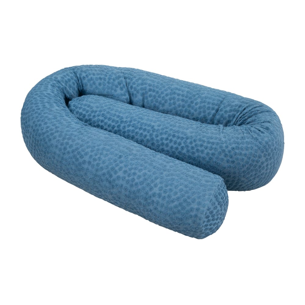 Tour de lit traversin en coton Bio 170 cm motif pois en relief bleu Tour de lit traversin en coton Bio 170 cm motif pois en relief bleu