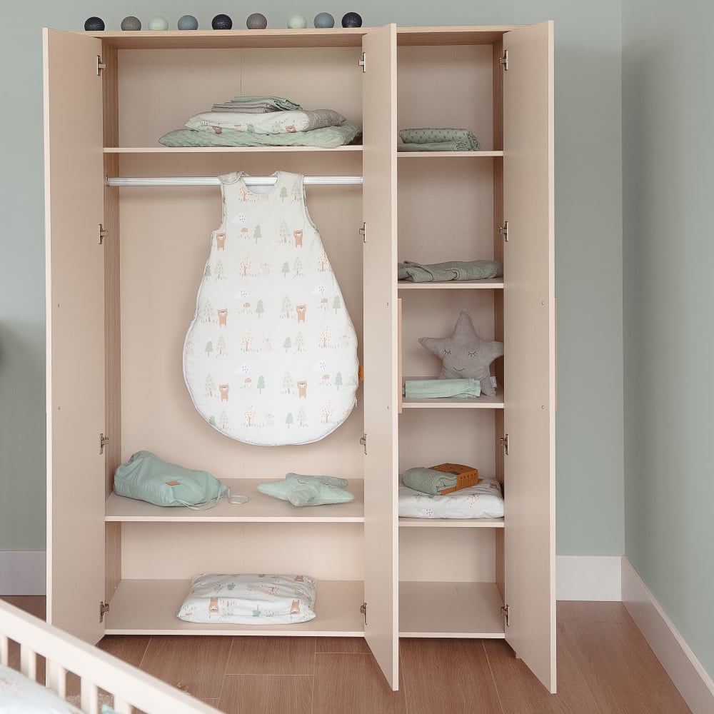 Kleiderschrank 3 Türen mit Soft-Close Beige Kaschmir Eiche -