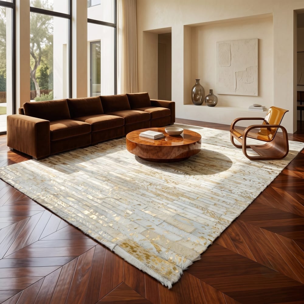 Tapis en cuir recyclé naturel doré patchwork 120x170 — vue 3