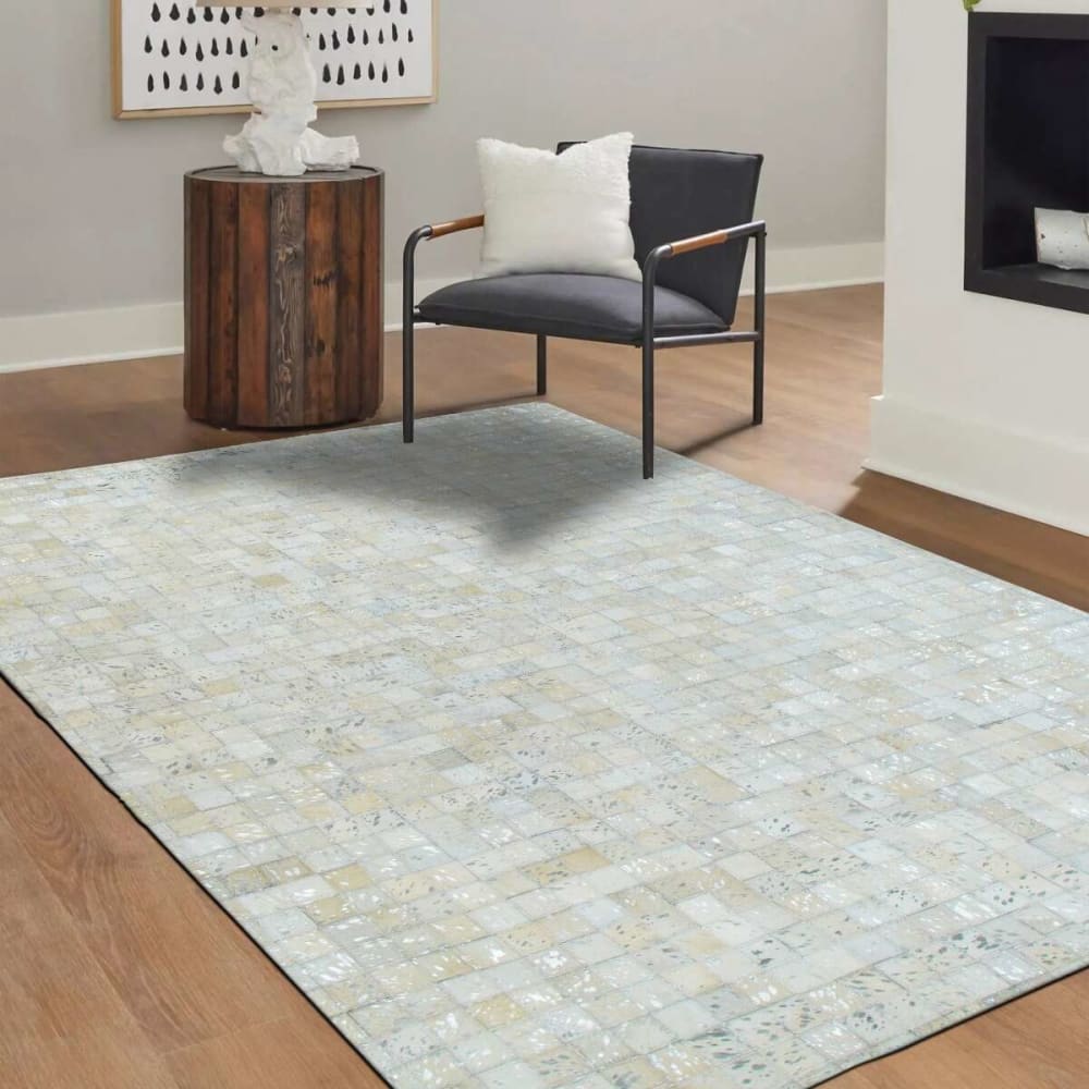 Tapis en cuirs recyclés blanc et argenté 120x170 — vue 3