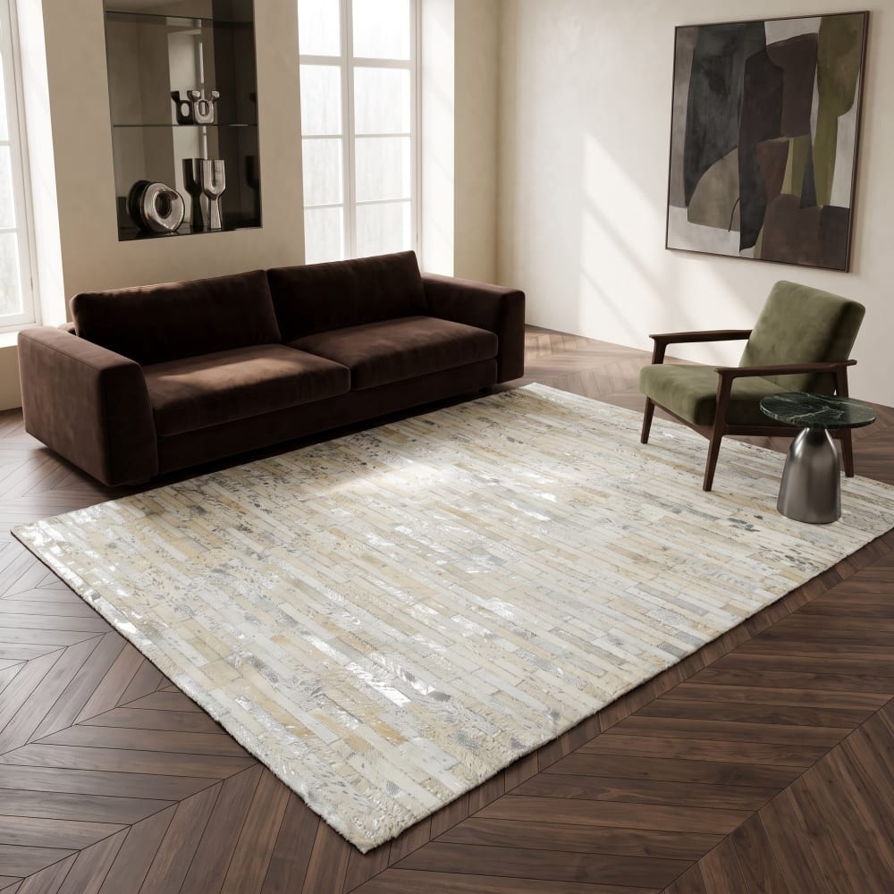 Tapis en cuir naturel recyclé gris argent 120x170 — vue 3