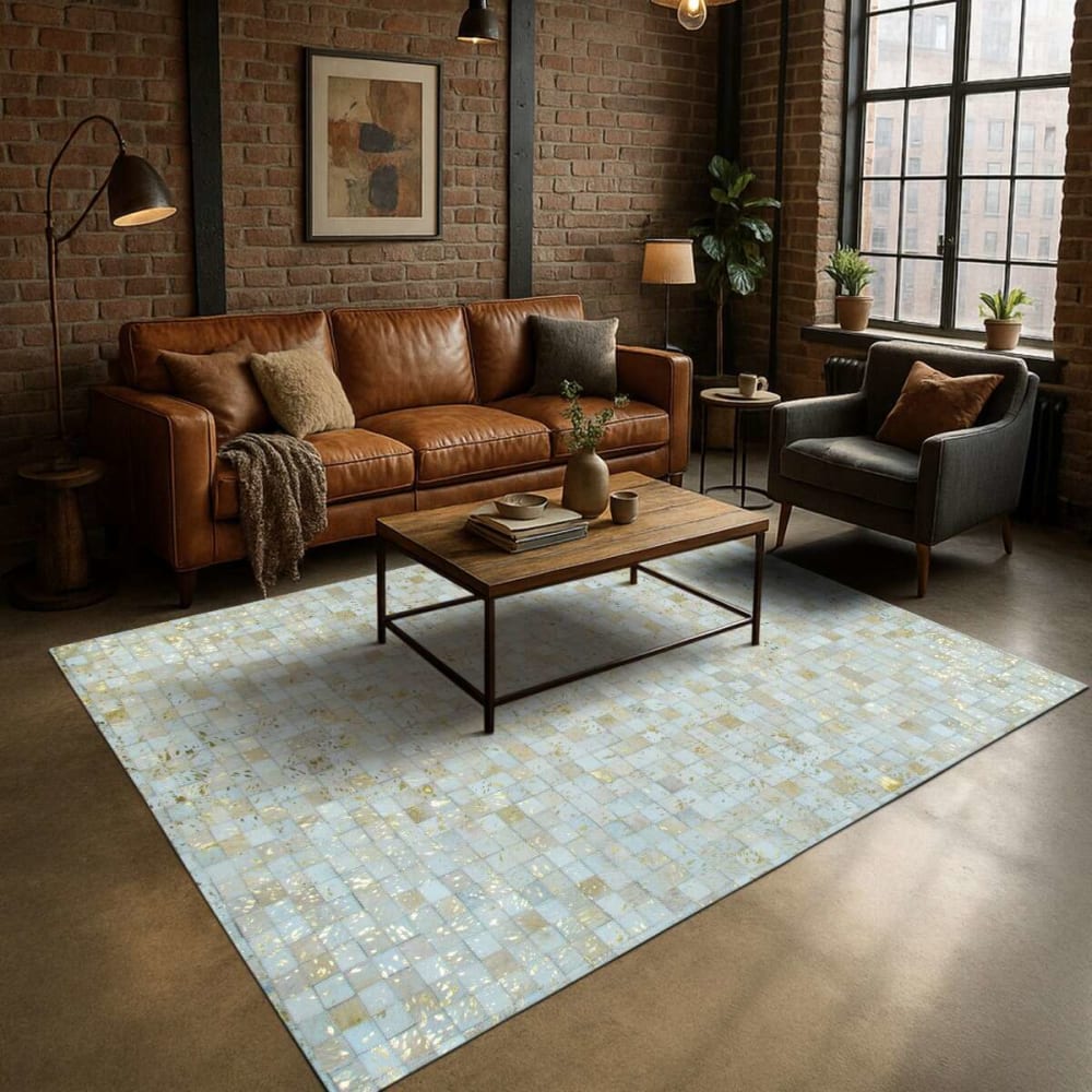 Tapis en cuirs recyclés blanc et doré 120x170 — vue 3