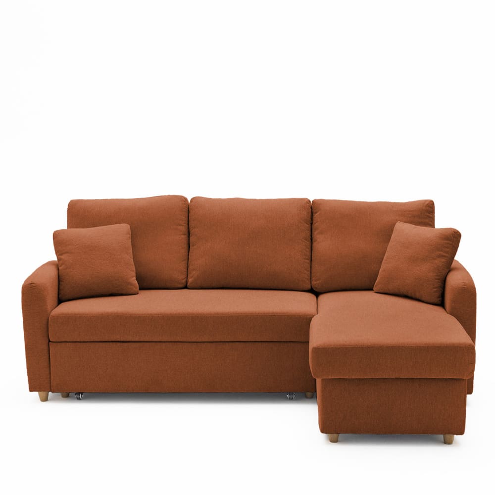 Canapé d'angle 3 places en tissu avec coffre - Rouille chiné