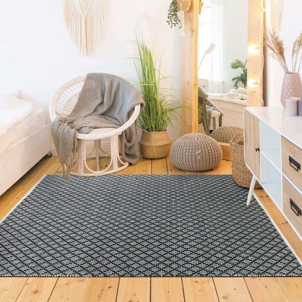 Tapis en coton motif ethnique noir et blanc 120x170 — vue 3