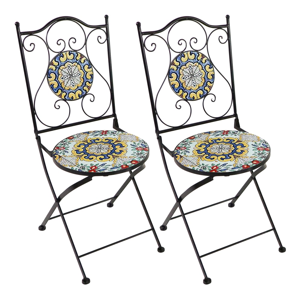 Lot+de+2+chaises+de+bistrot+pliantes+metal+multicoulore+90x38x35+cm