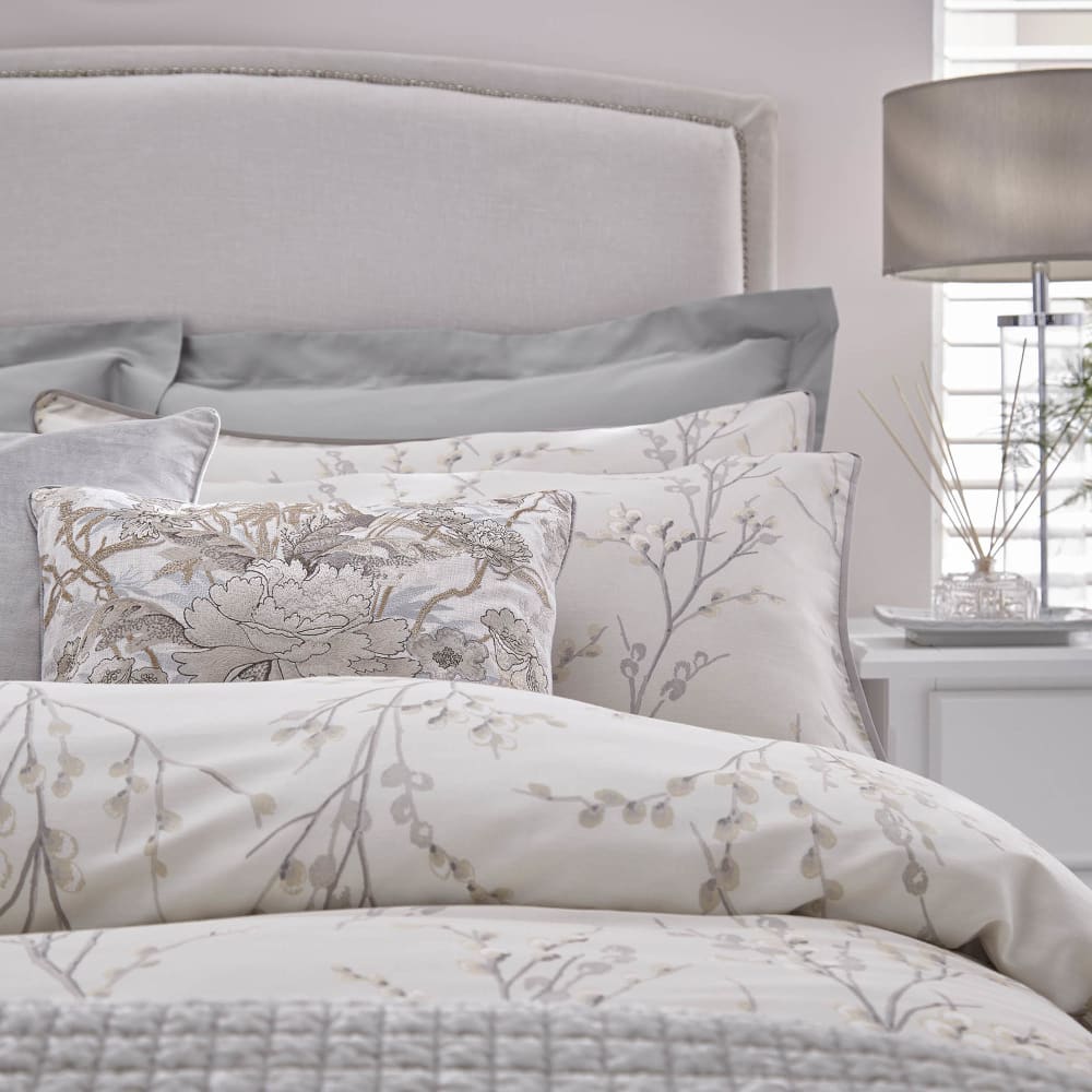 Housse de couette fleur de saule en satin de coton gris 200x200cm — vue 3