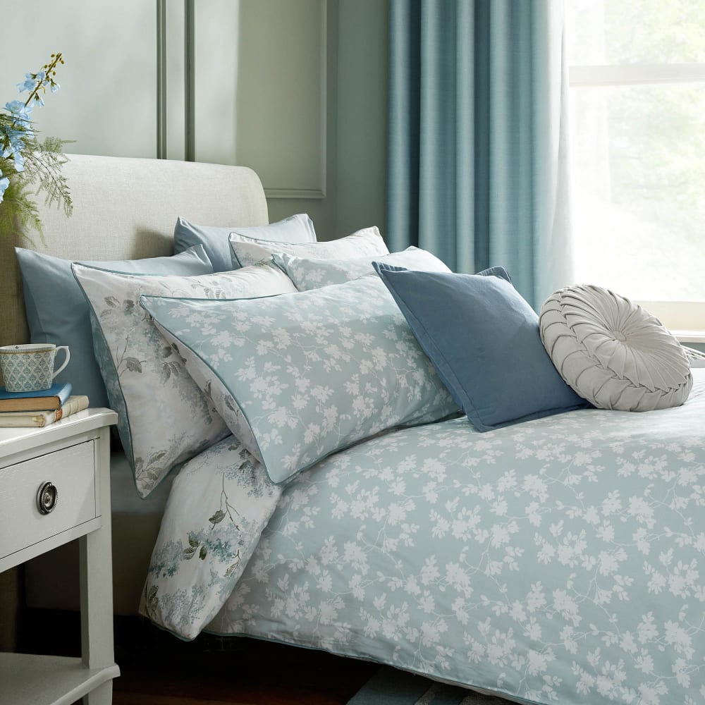 Housse de couette lilas mauve en satin de coton bleu 200x200cm — vue 4