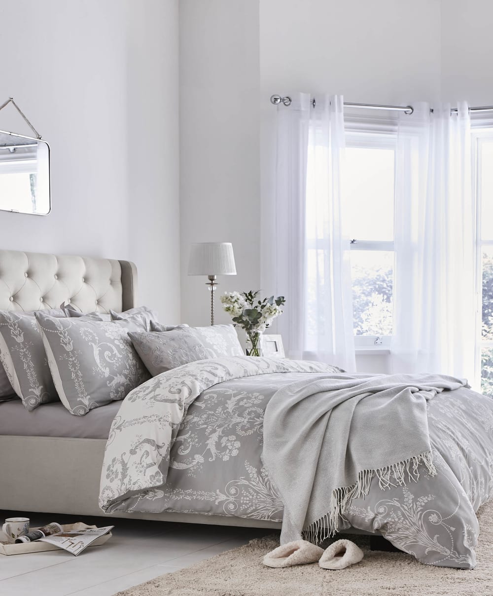 Housse de couette damassé en satin de coton gris 200x200cm