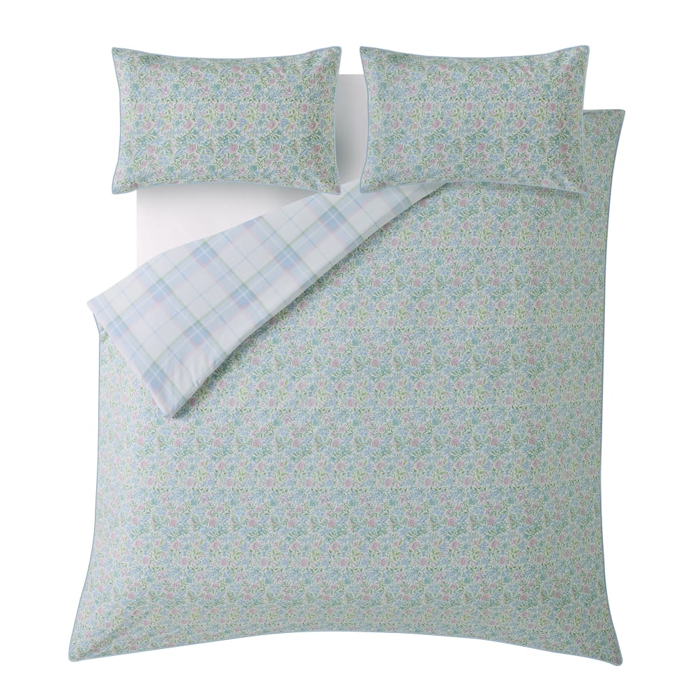 Housse de couette quadrillage en satin de coton bleu 200x200cm — vue 3