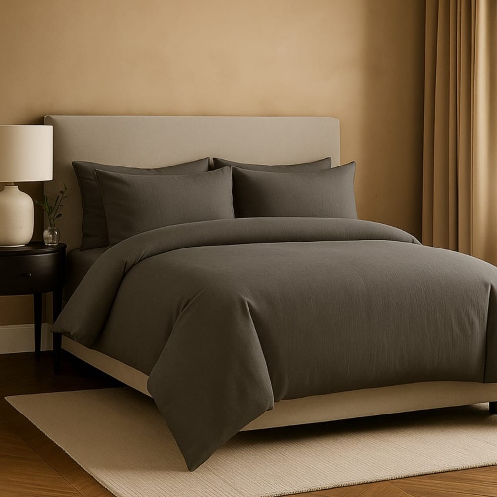 Parure 220x240 gris foncédrap 180x200 taies 50x70