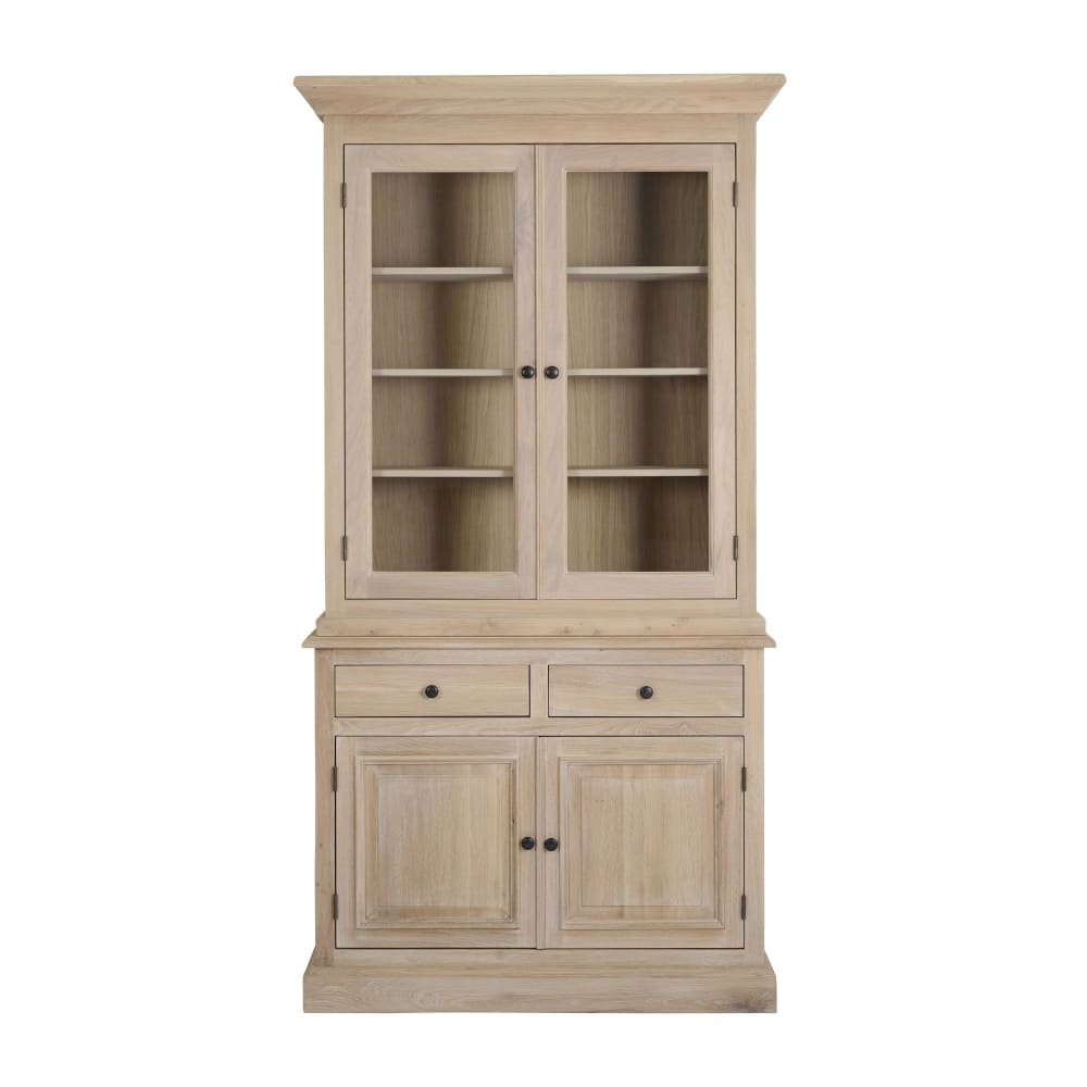 Vaisselier en chêne blanchi 2 portes vitrées 2 tiroirs 2 portes bois