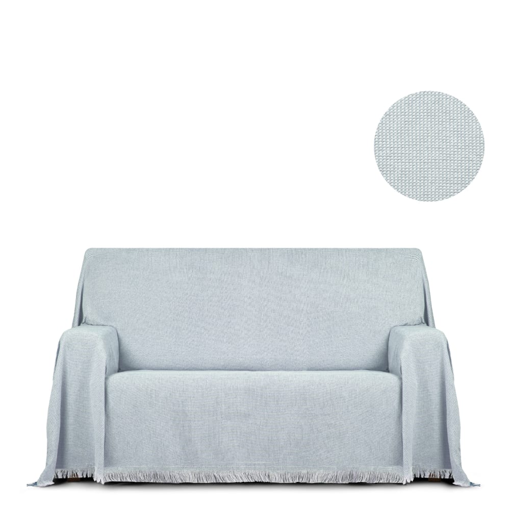 Plaid 4 places bleu ciel 300 cm (mesures comptant les franges)