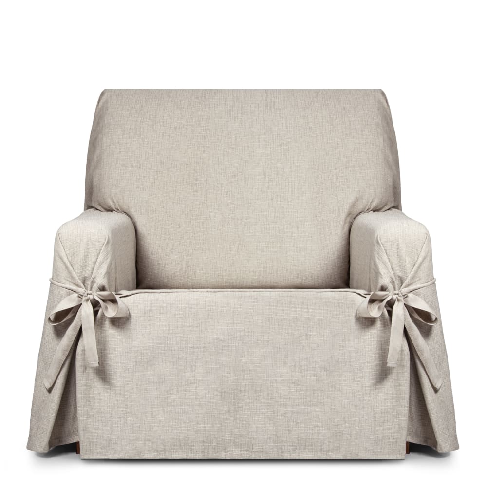 Housse de fauteuil hydrofuge 1 place avec rubans lin 80-120 cm