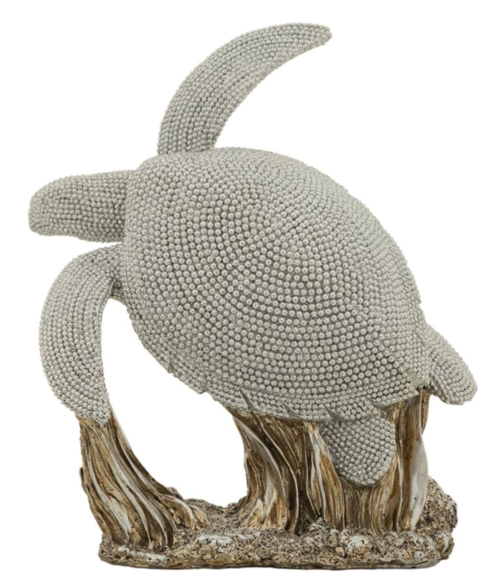 Schildkröte aus silbernem Kunstharz, 19 x 10,5 x 22 cm - Maisons